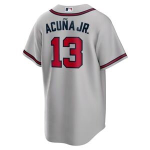 Nike Atlanta Braves Ronald Acuna Jr Gray Jersey with Red and Blue Details